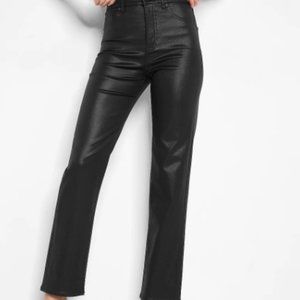 Express Super High Waisted Black Coated Modern Straight Jeans Size: 6